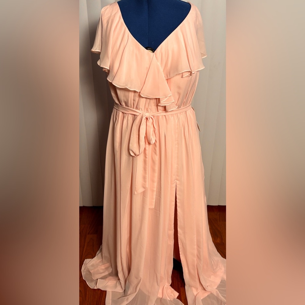 Elegant Peach Maxi Dress with Belt